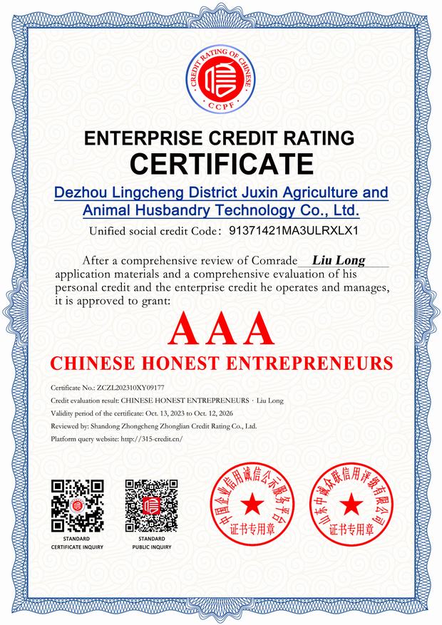 ENTERPRISE CREDIT RATING CERTIFICATE